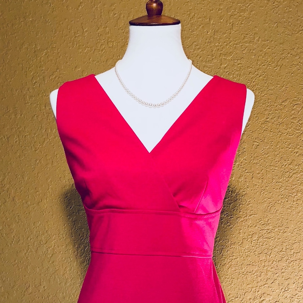 Ann Taylor Bright Pink fitted v-neck sheath dress